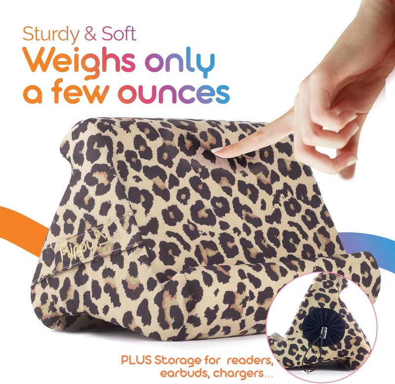 Flippy Original Tablet Pillow Stand & iPad Holder, Gift for Book Lovers & Readers, Multi-Angle Stand with Storage for Lap, Desk & Bed, Compatible with Kindle, Fire, iPad & Samsung, Def Leopard - Image 3